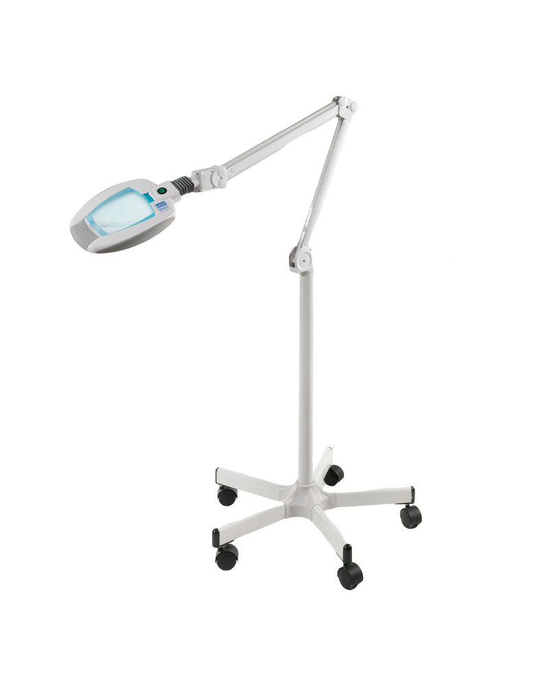 LED magnifying lamp on stand with wheels